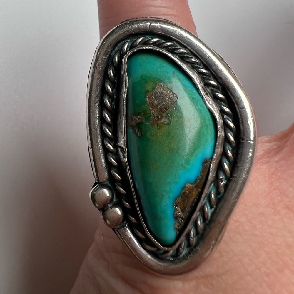 Large Blue / Green Turquoise Sterling Silver 925 Ring, Size 6.25 - Picture 1 of 5